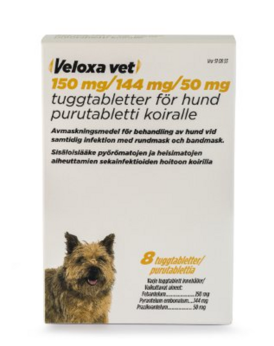 Veloxa vet purutabletti 150 mg / 144 mg / 50 mg 8 fol