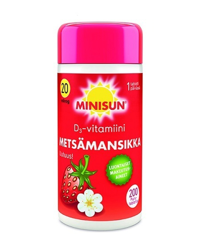 Minisun Metsämansikka D3-vitamiini 20 µg 200 tabl.