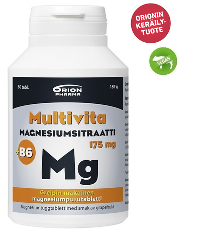 Multivita Magnesiumsitraatti +B6 175 mg Greippi 80 purutabl. *