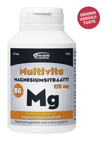 Multivita Magnesiumsitraatti +B6 175 mg Greippi 80 purutabl. *