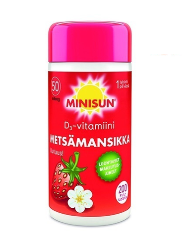 Minisun Metsämansikka D3-vitamiini 50 µg 200 tabl.
