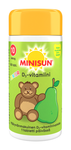 Minisun Junior D-vitamiini Päärynä 100 tabl.