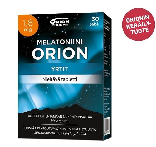 Melatoniini Orion 1,8 mg Yrtit nieltävä tabletti 30 tabl. *