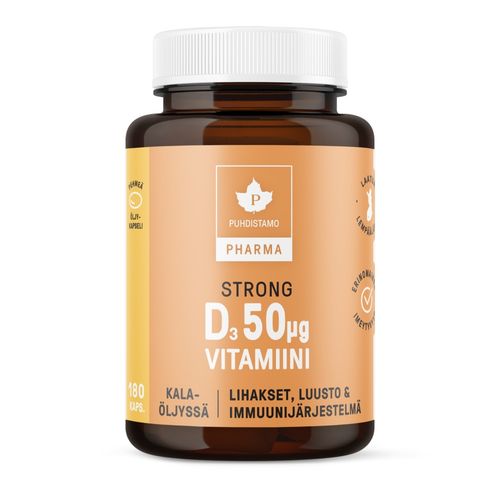 Puhdistamo Pharma Strong D-vitamiini 50 mikrog. 180 kaps.
