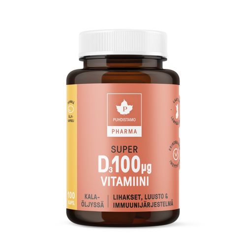 Puhdistamo Pharma Super D-vitamiini 100 mikrog. 100 kaps.